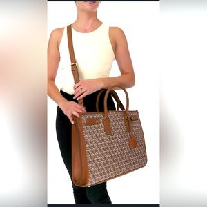 Anne Klein Large Cube Logo Work Tote Purse Messenger Bag
